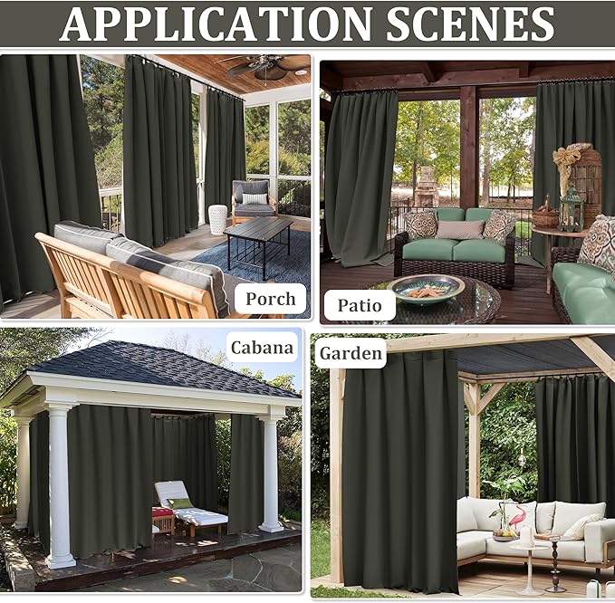 Gazebo Universal Replacement Privacy Curtain,12'×20' Gazebo Outdoor Waterproof Curtains, 4-Panels Sidewall Curtains with Double Zipper for Patio Canopy, Garden and Backyard (Curtain Only)
