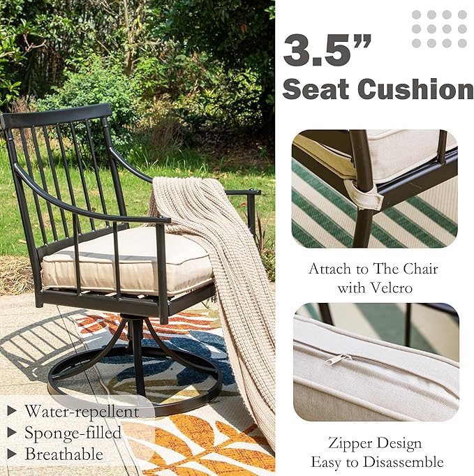 Sophia & William 7 Pieces Outdoor Dining Set for 6, Metal Outdoor Patio Furniture Set with Rectangular Patio Dining Table and Swivel Chairs, Conversation Bistro Set for Garden, Poolside, Yard
