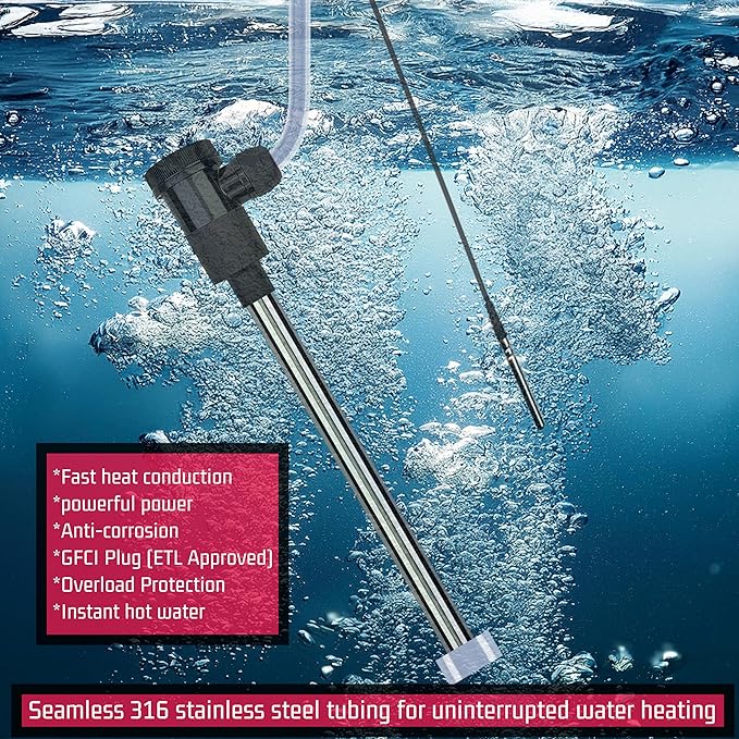 1800W Immersion Water Heater Portable Electric Hot Tub & Pool Fully Submersible Water Heater with Thermostat, GFCI Leakage Protection for Bathtub, Buckets, Swimming Pool, Baptistry, Pools