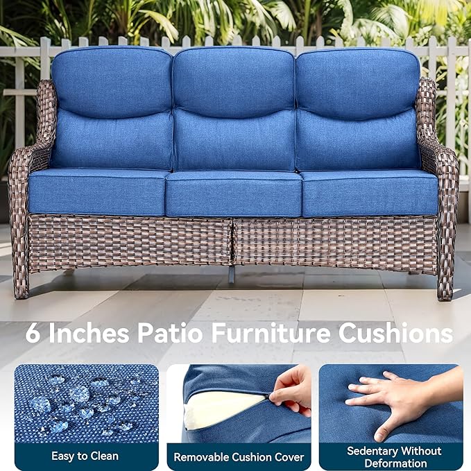 Luxury High Back Outdoor Furniture 6-Inch Thick Cushions with 50,000 BTU Gas Propane Fire Pit Tablet, Patio Furniture Set with Swivel Chairs, 6 PCS for Porch, Balcony, Deck and Yard