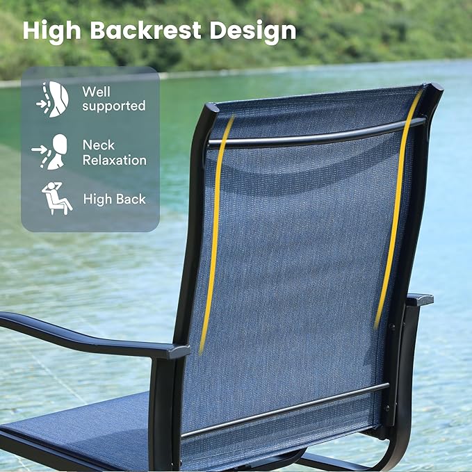 VICLLAX 3 Pieces Patio Dining Set Includes 28" Square Small Outdoor Table and 2 Patio Swivel Chairs for Lawn Garden, Black Tabletop and Blue Fabric