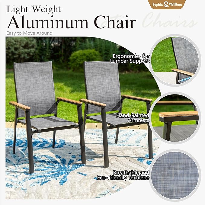 Sophia & William Patio Dining Set 9 Pieces, 8 Aluminium Patio Dining Chairs with 1 Extendable Dining Table for 6-8 Person, Patio Table and Chairs for Outdoor Lawn (Grey)