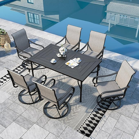 Sophia & William Outdoor Dining Set Patio Dining Set for 6 Outdoor Table and Chairs 7 Pieces Outdoor Patio Set with Swivel Patio Chairs 64" Metal Table for Garden Pool All Weather Grey