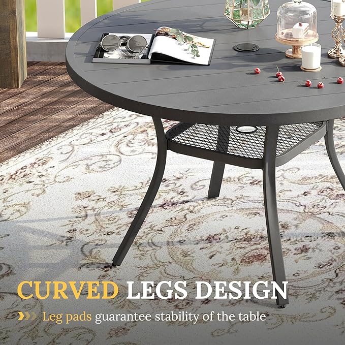VICLLAX Patio Dining Set for 6, 7 Pieces Outdoor Furniture Includes 47.2" Round Patio Table with Umbrella Hole and 6 Outdoor Swivel Chairs for Lawn Garden, Grey Tabletop and Grey Fabric