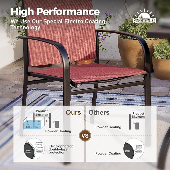 Outdoor Dining Chairs Red Set of 6,61.4x37.4x29.5” Rectangular Dining Table（Extendable）,Patio Dining Set 7 PCS,Patio Dining Set for Outdoor Kitchen Lawn Garden,Bistro,Deck.