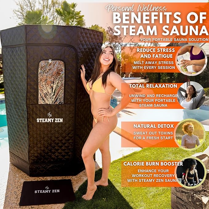 Portable Sauna Box for Home – Steamy Zen Pop Up Steam Sauna with 3L Steamer, Remote, Chair & Mat – Indoor Portable Sauna for Relaxation, Detox & Weight Loss