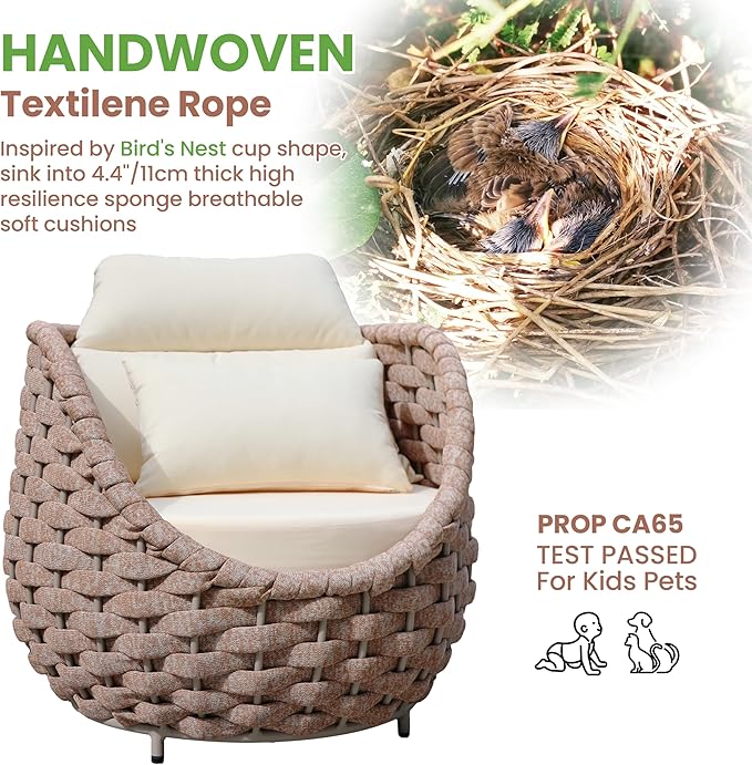 Outdoor Accent Chair: Aluminum Woven Rope Patio Chair Modern - Cushioned Single Chair Assembled - All Weather Deck Furniture for 400lbs Porch Lanai Pool Yard Balcony Garden Hotel, Terracotta