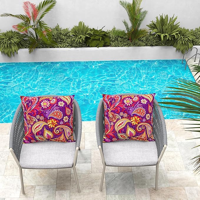 WOLKI Waterproof Outdoor Pillows 22x22 Feather and Down Filled Throw Pillow for Patio Furniture, Outside Decorative Pillow Set of 2 Flower