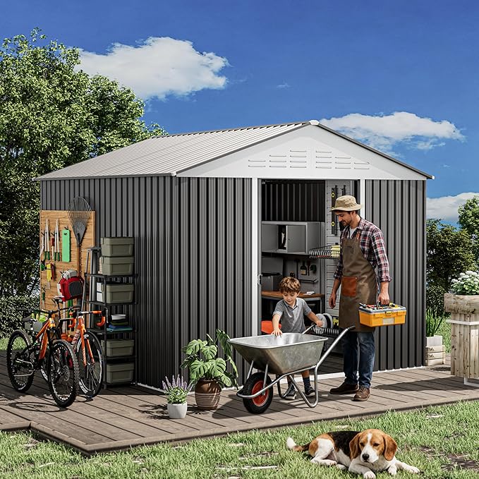 6x4.9 FT Outdoor Storage Shed - Metal Storage Shed for Garden Backyard Steel Outdoor Shed with Updated Frame Structure for Patio Lawn Metal Tool Shed