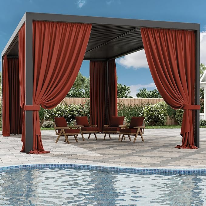 Gazebo Universal Replacement Privacy Curtain,12'×20' Gazebo Outdoor Waterproof Curtains, 4-Panels Sidewall Curtains with Double Zipper for Patio Canopy, Garden and Backyard (Curtain Only)