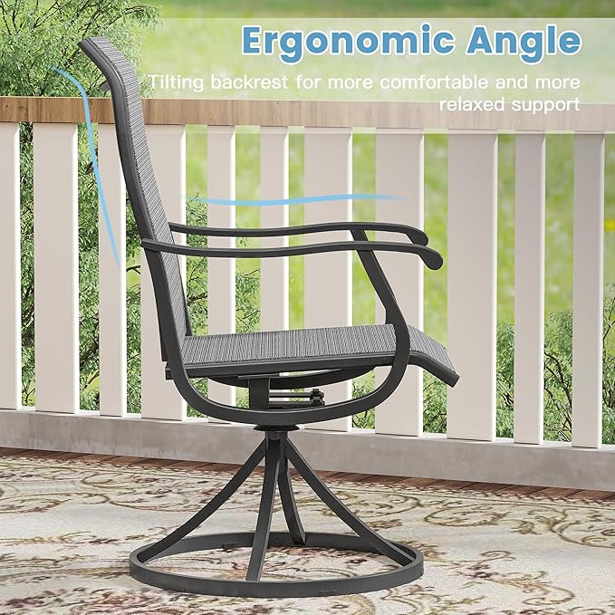 DIFY 5 Pieces Outdoor Patio Dining Set, 4 Dark Grey Textilene Swivel Dining Chairs and 40.6" Black Round Metal Dining Table, Outdoor Table and Chairs