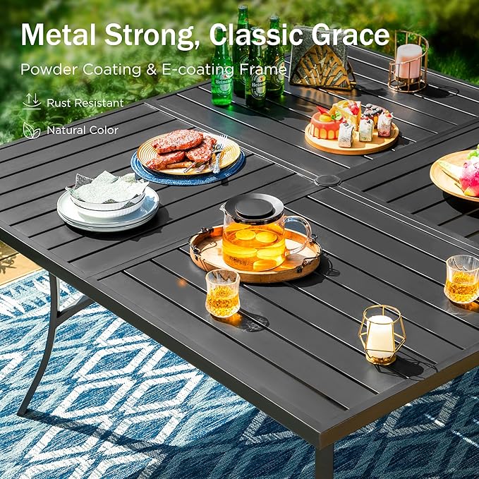 PHI VILLA 9-Piece Metal Patio Outdoor Table and Chairs Outdoor Dining Set - Large Square Patio Table and 8 Backyard Garden Chairs, Black