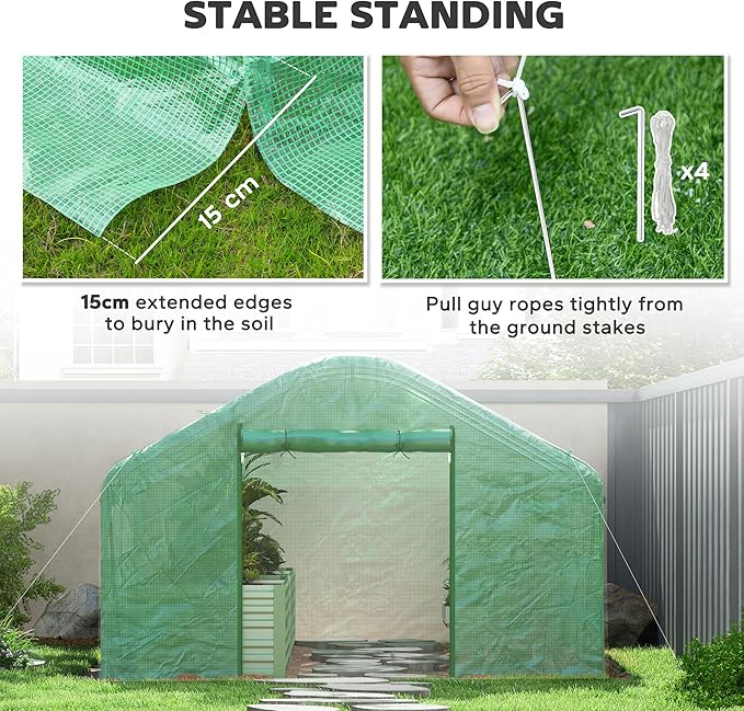 Outsunny 13' x 10' x 6.5' Hoop House Greenhouse with Large Windows and Zippered Door, Large Walk-in Tunnel Green House with Upgraded Galvanized Steel Frame, PE Cover, Gardening Plant Hot House, Green
