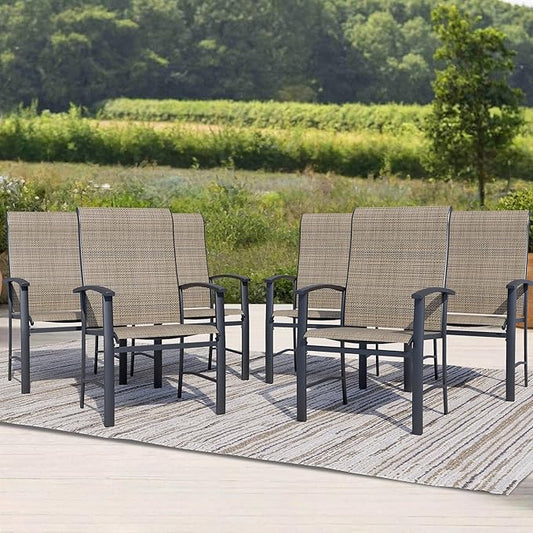 Outdoor Dining Chairs Set of 6, Stackable Patio Chairs with Metal Frame & Textilene Fabric, Perfect for Patio Garden Deck, Mocha