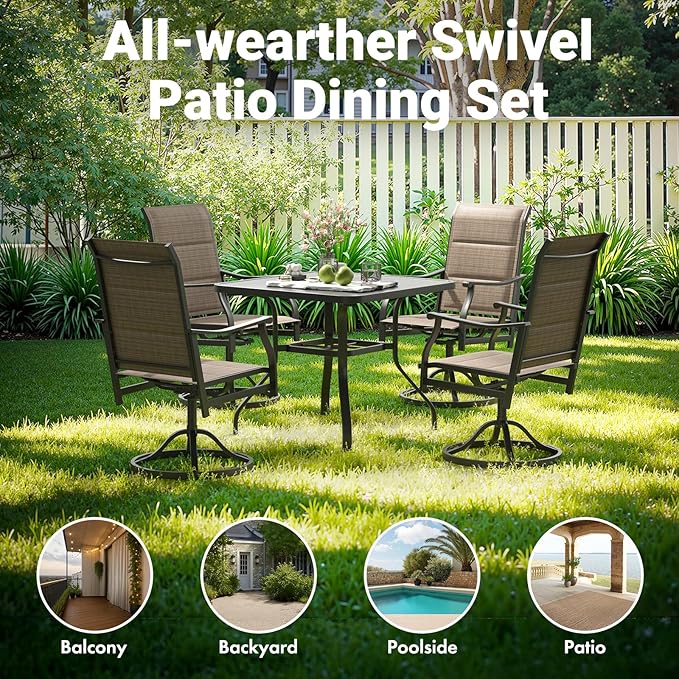 Soohow Patio Dining Chairs Set of 4, Swivel Outdoor Patio Chair with Paded Textilene Fabric, All Weather Outdoor Seats Ergonomic Comfort, Perfect Seats for Backyard, Balcony, and Garden
