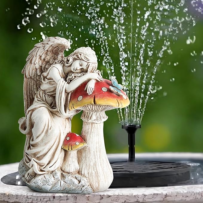 Outdoor Angel on Mushrooms Statue for Garden Decor, Sleep Angel Garden Statues Religious Decorations for Patio Yard Porch Lawn, Angels Garden Sculptures, Home Angel Figurines, Memorial Gifts