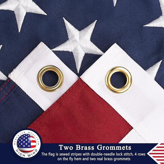 DANF Memorial American Flag 5x9.5 ft Burial Flag 100% Heavy Duty Cotton for Veteran,Embroidered Stars, Sewn Stripes,Brass Grommets US USA Military Flags for Display Case