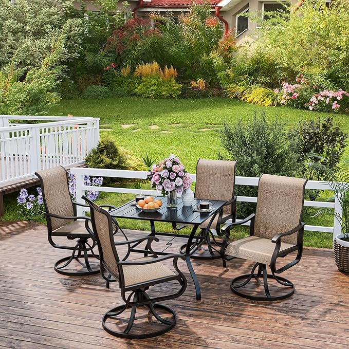 UDPATIO Patio Swivel Dining Chairs Set of 8, Outdoor Swivel Chairs High Back with All Weather Textilene Metal Rocking Frame for Lawn Garden Backyard, Brown