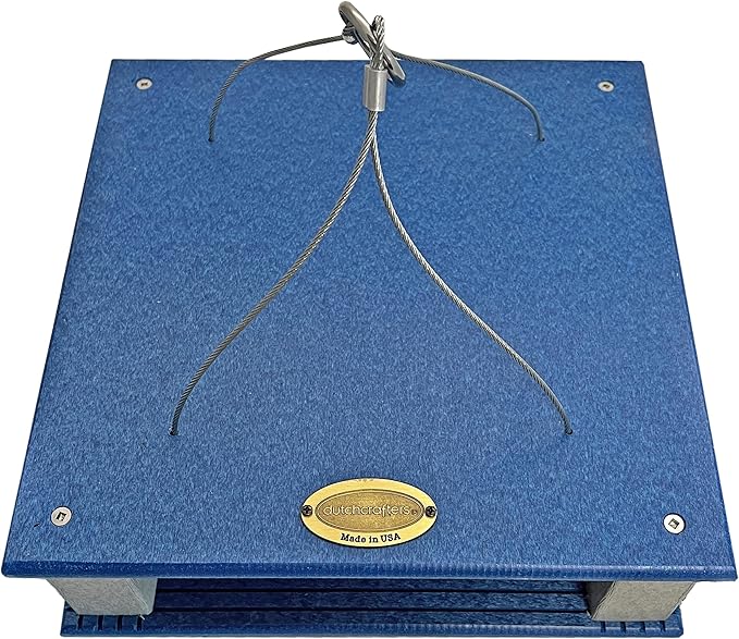 DutchCrafters Poly Gilbertson Large Covered Blue Bird Feeders for Outdoors Hanging, Bluebird Feeder for Mealworms - Amish USA Made (Bright Blue & Light Gray)