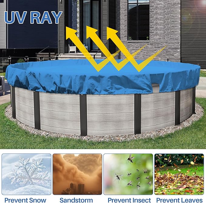 ECOOPTS 7 ft Round Pool Cover for Above Ground Pools, Swimming Pool Cover Protector Winter Safety Cover (Blue)