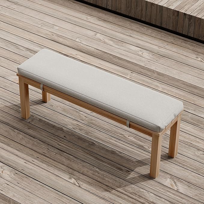 Outdoor Patio Bench, Metal Aluminum Outdoor Bench with Waterproof Cushions, Furniture Seating for Porch, Balcony, Deck, Backyard, Light Wood Color