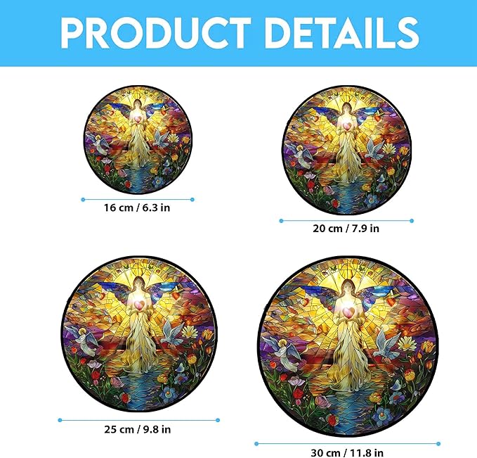 Jesus Christ Holy Spirit Stained Glass Suncatcher Four Season Theme Colorful Leaves Window Wall Hanging Ornament Hand-Painted Glass Panel Decor Gift for Women Christmas Thanksgiving Gift