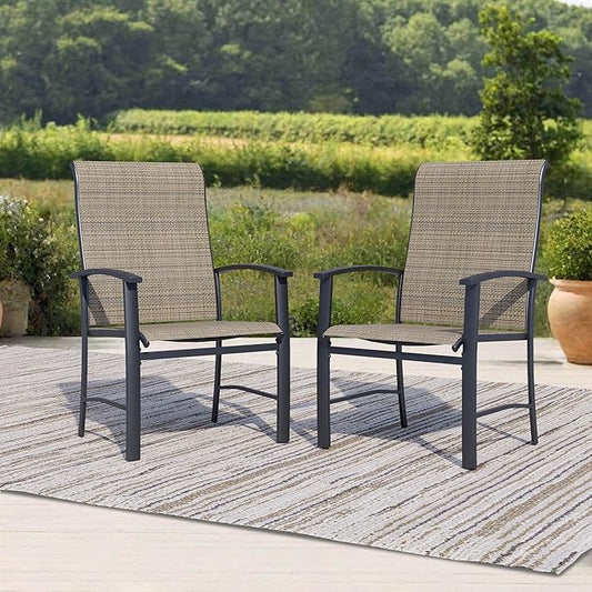 Outdoor Dining Chairs Set of 2, Stackable Patio Chairs with Metal Frame & Textilene Fabric, Perfect for Patio Garden Deck, Mocha