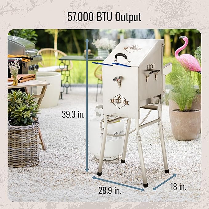 Hike Crew Outdoor 4-Gallon Propane Deep Fryer 57,000 BTU for Camping & Outdoor Kitchen with Push Ignition, 2 Stainless Mesh Frying Baskets, Built-In Thermometer, Gas Regulator & Drain Valve