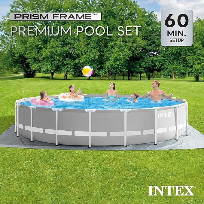 Intex 26731EH Prism Frame Premium Above Ground Swimming Pool Set: 18ft x 48in – Includes 1500 GPH Cartridge Filter Pump – Removable Ladder – Pool Cover – Ground Cloth