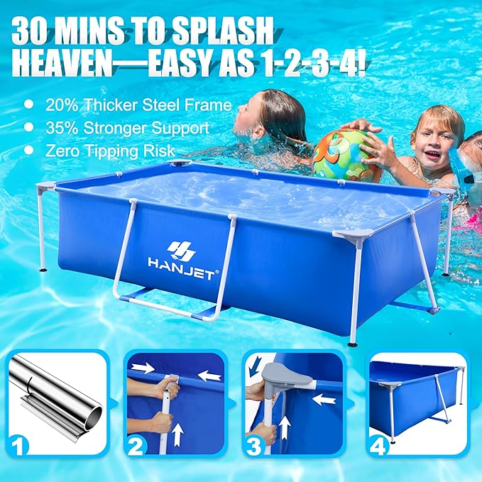3.6 Foot x 13.8 Inch Kids Small Deep Pool for Adults Swimming Pool Above Ground, Rectangle Eco-Friendly Odorless Backyard Pool for Dog, Easy to Clean & Durable Frame for Toddlers
