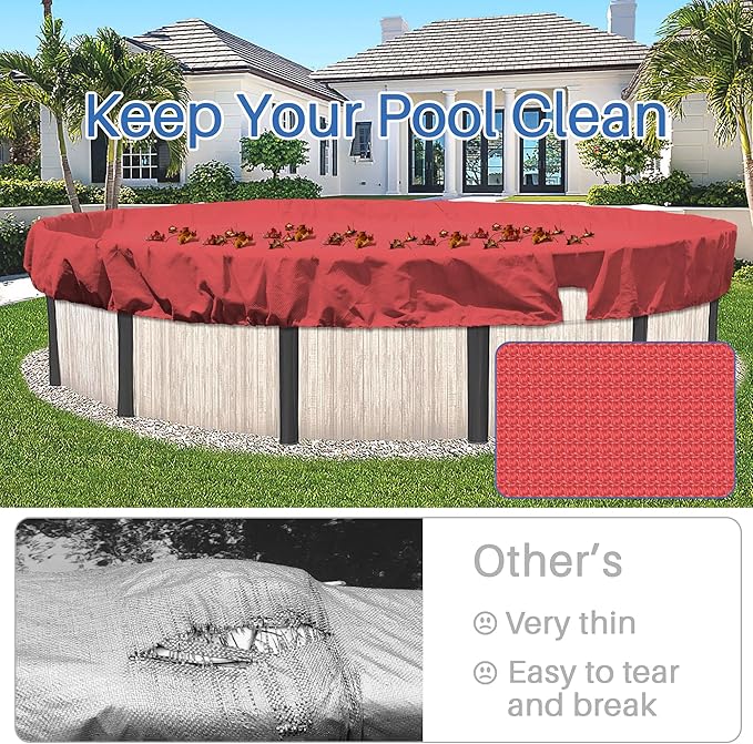 ECOOPTS 15 ft Round Pool Cover for Above Ground Pools, Swimming Pool Cover Protector Winter Safety Cover (Red)