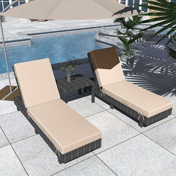 Chaise Lounge Cushions Outdoor Furniture 80 x 26 Inch Patio Lounge Chair Cushions 4'' Thick Waterproof Outdoor Chaise Cushion Weather Resistant Pool Lounger Cushion(Khaki)