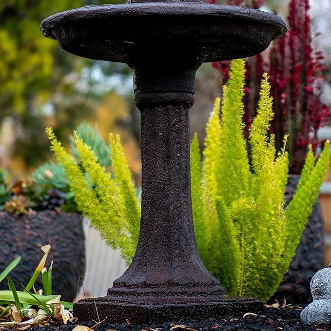 XBrand 28" Tiered Freestanding Classic Bird Bath Outdoor Water Fountain w/Auto Shut-Off Pump, Brown