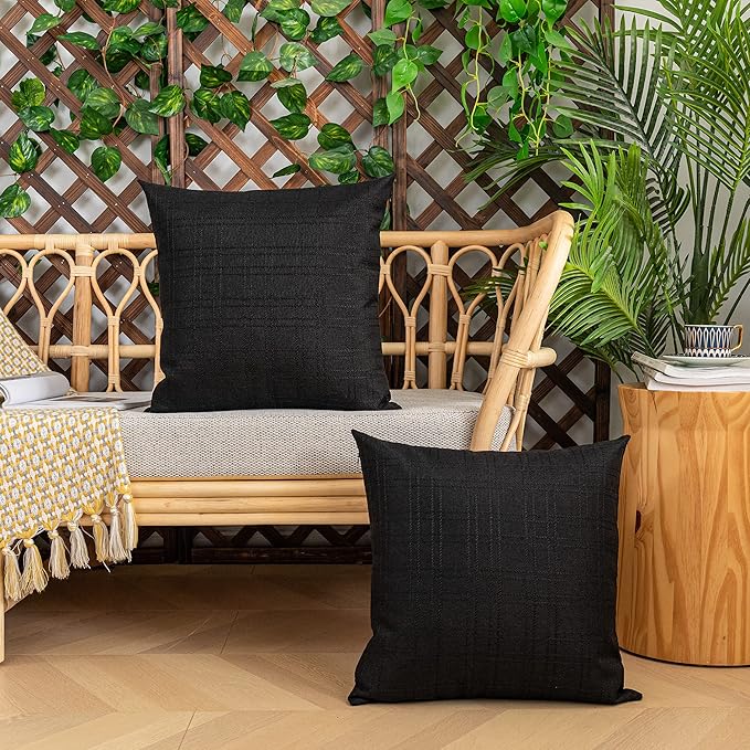 Kevin Textile Pack of 2 Decorative Outdoor Waterproof Throw Pillow Covers Checkered Pillowcases Classic Cushion Cases for Patio Couch Bench 20 x 20 Inch Black