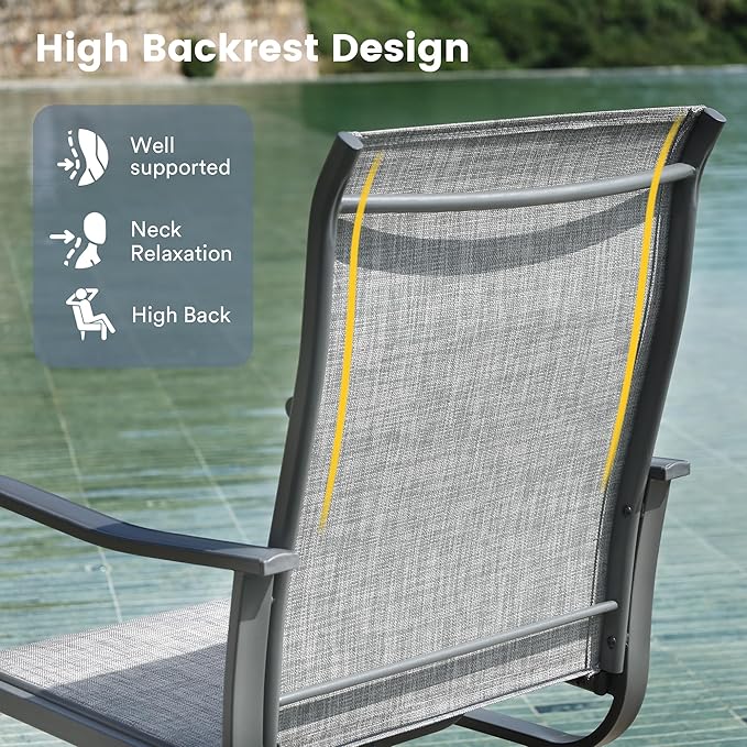 VICLLAX Patio Dining Set for 8, 9 Pieces Outdoor Furniture Includes 60" Round Patio Table with Umbrella Hole and 8 Outdoor Swivel Chairs for Lawn Garden, Grey Wood Grain Tabletop and Grey Fabric