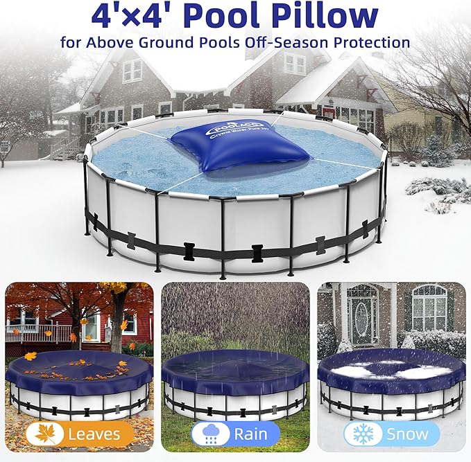 Pool Pillows for Above Ground Pools Winterizing, Extra Durable Cold-Resistant Inflatable PVC Air Pillow for Swimming Pool Winter Protection, Winter Pool Closing Kit Ice Equalizer (4’ X 4’)
