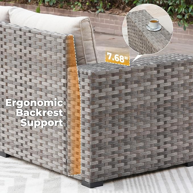 ovios 16 Pieces Patio Furniture Set, Outdoor Wicker Sectional Sofa with 54" Fire Pit Table Swivel Chairs, Modern Modular Deep Seat Rattan Couch Conversation Sets, Beige