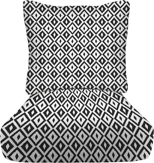 RSH DECOR Deep Seating Cushion with Pillow Back | 24” x 23” Seat | Water and Fade-Resistant Spun Fabric | Outdoor Chair Cushion Set for Patio Furniture | Black White Aztec