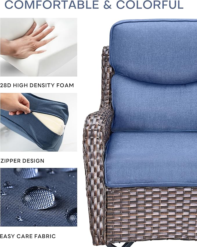 Pop 22x25/22x24 Outdoor Seat Cushions Set of 2 - Comfortable High Back Water-Resistant Patio Wicker Chairs Cushion for Dining Rocker Glider Loveseat Couch Sectional Sofa - Navy Blue/Smile