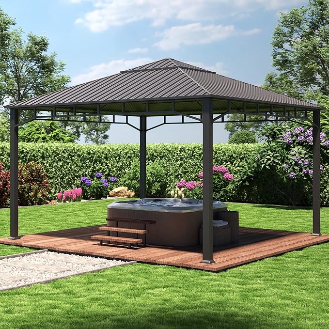 TOOLPORT Hardtop Gazebo 13x13 ft with Steel Roof - Approx. 3.54x3.54 in Aluminium Poles