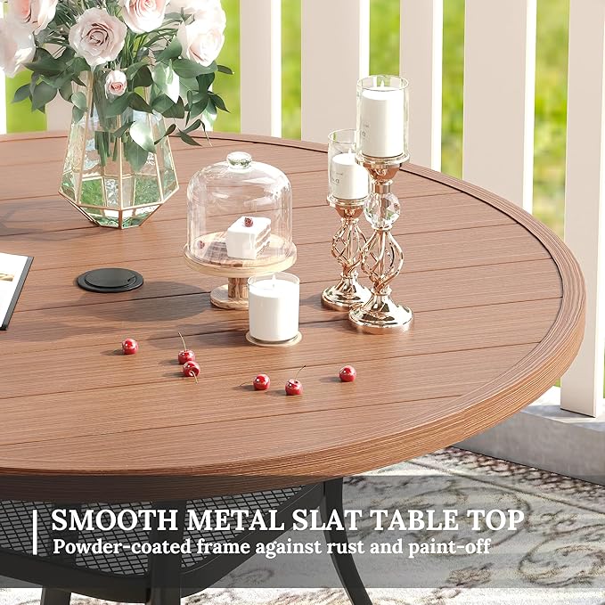 VICLLAX Patio Dining Set for 4, 5 Pieces Outdoor Furniture Includes 40.6" Round Patio Table with Umbrella Hole and 4 Outdoor Swivel Chairs for Lawn Garden, Walnut Tabletop and Mixed Brown Fabric