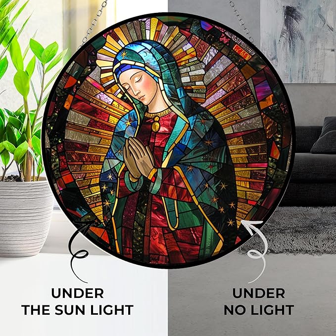 Customized Virgen De Guadalupe Stained Glass Suncatcher Window Hanging, Gothic Christmas Ornaments for Fiction Lovers, Dinosaur Room Decor for Nursery New Home Gifts