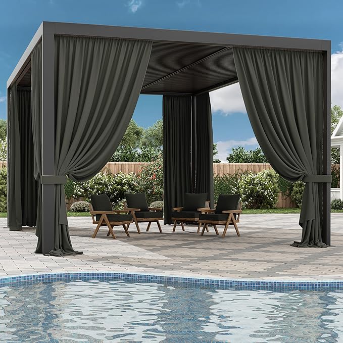 Gazebo Universal Replacement Privacy Curtain,12'×16' Gazebo Outdoor Waterproof Curtains, 4-Panels Sidewall Curtains with Double Zipper for Patio Canopy, Garden and Backyard (Curtain Only)