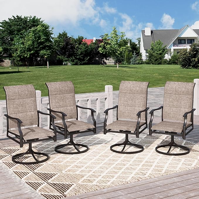 HERA'S HOUSE Patio Outdoor Swivel High-Back Rocking Chairs of 4, Outdoor Dining Chairs with All Weather Textilene Fabric,Wide Metal Armrests for Lawn, Porch or Garden