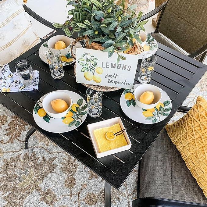 Patio Table and Chairs Set of 4, All-Weather Breathable Metal Mesh Patio Chair with Gourd-Shaped Armrests, 37x37 Square Table with Umbrella Hole, 5 Pcs Metal Frame Patio Dining Set