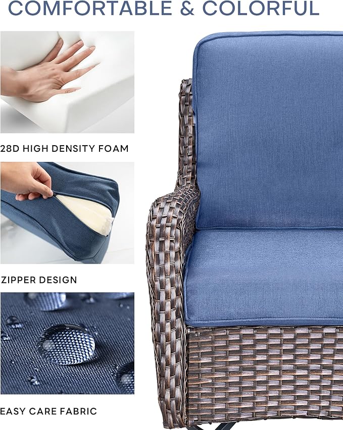 Pop 22x25/22x24 Outdoor Replacement Cushions - 1 Set High Back Deep Seat Patio Furniture Pillows for Rattan Dining Swivel Rocking Chairs Loveseat Couch Sectional Sofa - Navy Blue/Classic
