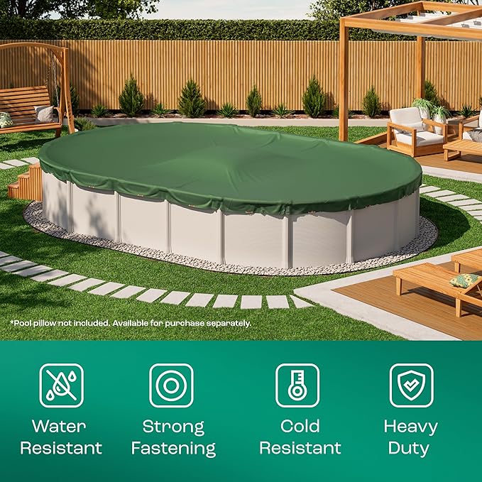 Yankee Emerald Series Pool Covers for Above Ground Pools | Oval 16x32 ft Swimming Pool Cover w/Steel-Core Cable, Winch for Winterization | 9 mil Medium-Thickness for Off-Season, On-Season Protection