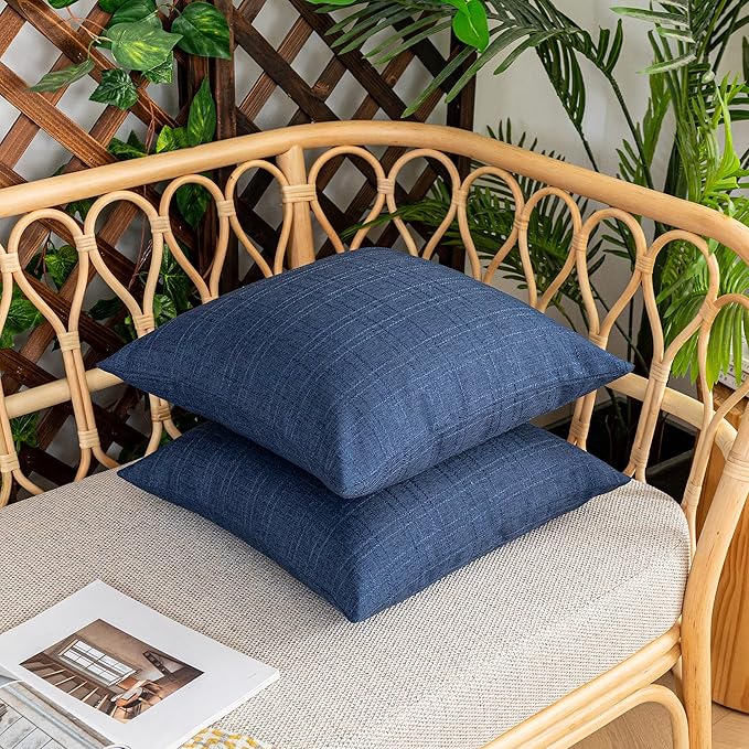 Kevin Textile Pack of 2 Outdoor Waterproof Pillow Covers Checkered Decorative Cushions Sham Throw Pillowcases Shell for Patio Tent Garden Couch Bed Sofa 22x22 Inch Blue