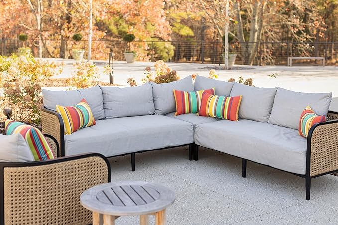 RSH DECOR: Lumbar Throw Pillows Set of 2 | 20” x 12" | All-Weather Spun Fabric | Water and Fade-Resistant | Outdoor Support Pillows for Patio Furniture | Ashmore Marine