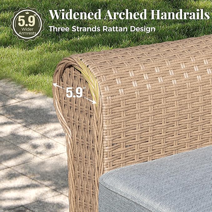 Patio Furniture Set 4 pcs, Wicker Outdoor Patio Furniture, 3-Seat Sofa, 2 Single Chairs and Coffee Table, Rattan Patio Conversation Set for Backyard Deck, Grey